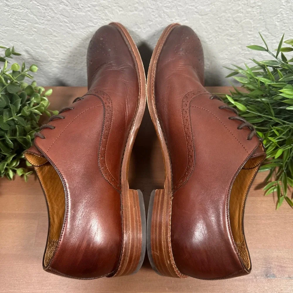 Beckett Simonon Men Brent Oxfords Brown Leather Medallion Toe Dress Shoes Size 9